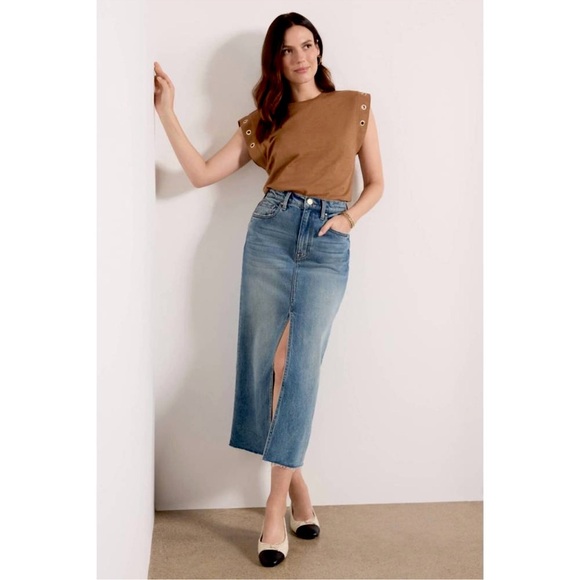 Women's KUT from the Kloth Jen Front Slit Denim Jean Raw Hem Skirt Size 16 - Picture 1 of 14